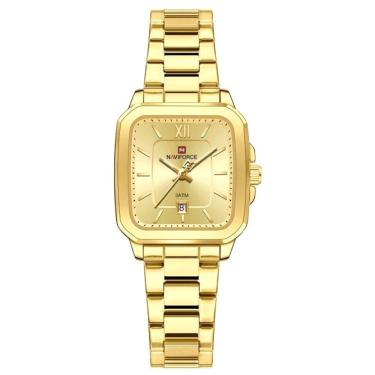 Imagem de Relógio De Quartzo Feminino Casual Mostrador Quadrado Pulseira Em Aço Inoxidável Impermeavel Dourado