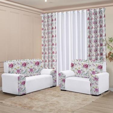 Imagem de Kit Sala Completo Cortina 3M Capa Sofá 2 e 3 lugar Coladinha Mista Dec