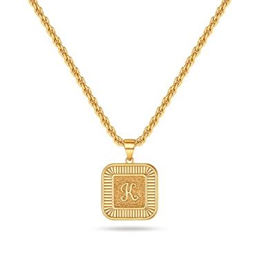 Imagem de Colar masculino com inicial de corrente de corda de ouro, banhado a ouro 18K, fonte artística, pingente de letra para homens, meninos, mulheres, joias de ouro, presentes de 2,5 mm, corrente de corda
