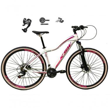 Imagem de Bicicleta Feminina Aro 29 Ksw Mwza 27v Shimano Altus Freios Hidráulicos Trava Pneu Bege - Branco-pink-violeta Tam.15