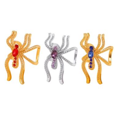 Imagem de 3 anéis de aranha, conjunto de anéis góticos, pedra preta, vintage, punk, empilhável, anéis abertos, joias de aranha para homens e mulheres, Metal, pedra preta