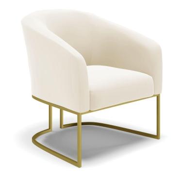 Imagem de Poltrona Veludo Bege Base Industrial Dourada