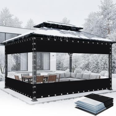 Imagem de Lona transparente de 599 g, 25 x 25 m, lona de PVC de vinil de 19,69 mm, lona transparente transparente para janela de pátio de inverno, pano de queda para cortinas de jardim e pátio, preto