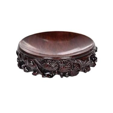 Imagem de suporte para bonsai Base de escultura superfície côncava em estilo chinês miniatura pedestal exibição madeira para casa(Grande)