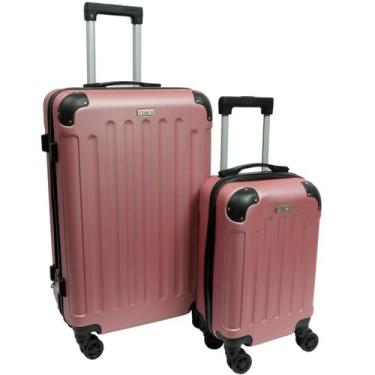 Imagem de Kit Malas M e PP Resistente Fechadura Segurança Viagem Rosa Senha Clav
