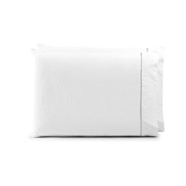 Imagem de Kit 2 Fronhas Para Travesseiro com Ponto Palito, 150 Fios, 100% Algodão, Cores Variadas, 70x50cm, Sem Aba (2 Fronhas Pariis (Branca))