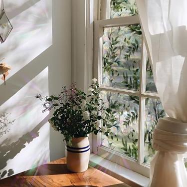 Imagem de funlife Película de privacidade para janela de aquarela com aderência estática, folhas Boho 43 x 200 cm