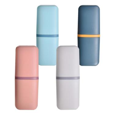 Imagem de Huakaile Pacote com 4 suportes de escova de dentes de plástico, copo portátil para escova de dentes com tampa, caixa de escova de dentes, recipiente de pasta de dentes para organizador de