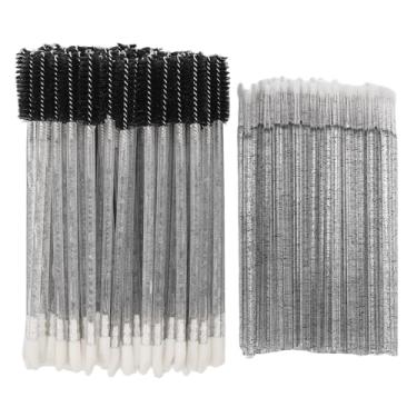 Imagem de Conjunto de 200 carretéis – 100 varinhas de rímel e pincéis labiais de cabeça dupla, 100 microcotonetes aplicadores de pincéis descartáveis para cílios testador de batom, ferramenta aplicadora de