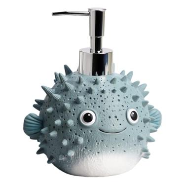 Imagem de CHOOLD Dispensador de sabão de resina baiacu com bomba de plástico, recipiente de sabonete de mão com loção recarregável, frasco de loção, azul