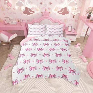 Imagem de Feelyou Conjunto de edredom infantil com laço rosa, fofo, com laço, princesa, para decoração de quarto de crianças, meninos, meninas, microfibra, ultramacia, respirável