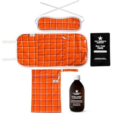 Imagem de Two Castor Oil Pack Wraps with Hot/Cold Pad Insert and Hexane Free Virgin 16.90 Fl Oz Organic Castor Oil Included; Organic Flannel Castor Oil Wrap Stomach + Thyroid Pack for Detox