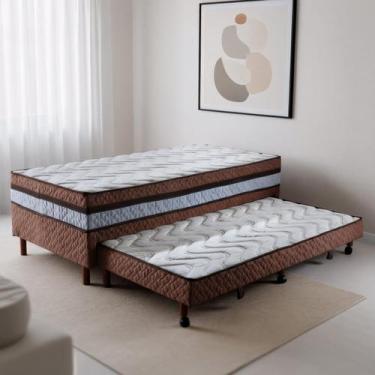 Imagem de Cama Box Conjugada com Cama Auxiliar Solteiro Pés em Madeira Maciça Ma