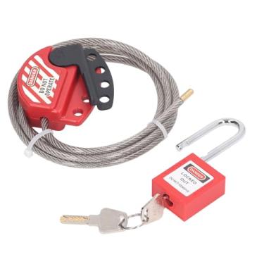 Imagem de Conjunto de cadeado de segurança Bloqueio de cabo de aço inoxidável ajustável e bloqueio de etiquetagem de 38 mm com 2 chaves para ambientes industriais de petróleo e energia