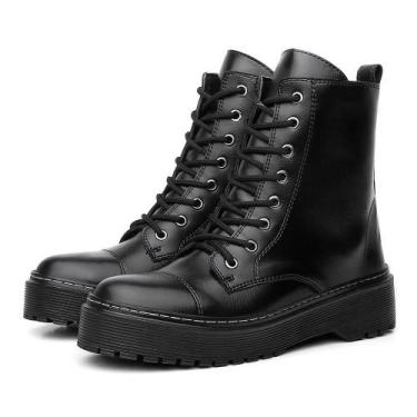 Imagem de Coturno Feminino Blogueira Cano Medio Salto Baixo Tratorado Fechamento