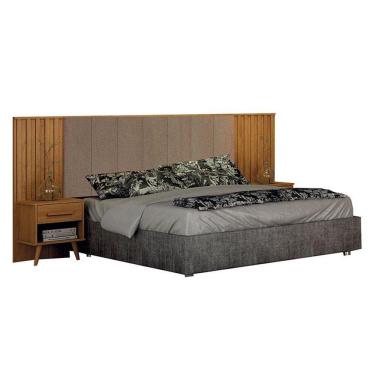 Imagem de Painel Cabeceira Casal Queen Milano Estofada Com Criado Cinamomo Joli Camurça - Leifer Móveis