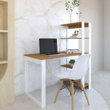 Imagem de Mesa Escrivaninha c/ Estante 4 Prateleiras Licce Branco/Freijó - DRD, 