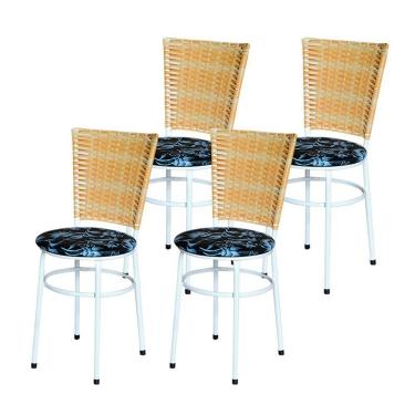 Imagem de 4 Cadeiras Para Mesa Branca Hawai Palha Com Assento Floral Cor:floral Preto