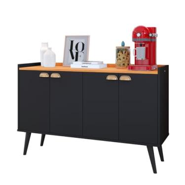 Imagem de Aparador Buffet Com 4 Portas Para Cantinho Do Cafe Sala De Jantar E Cozinha Com Prateleira Interna E Puxador Concha (Kiev - Preto/Cinamomo)