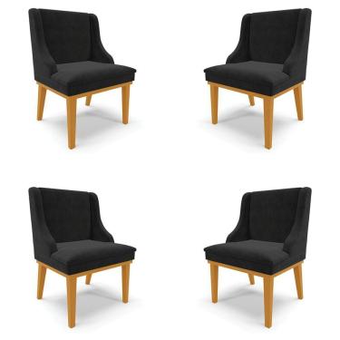Imagem de Kit 4 Cadeiras Decorativas Sala De Jantar Base Fixa De Madeira Firenze Suede Preto/castanho