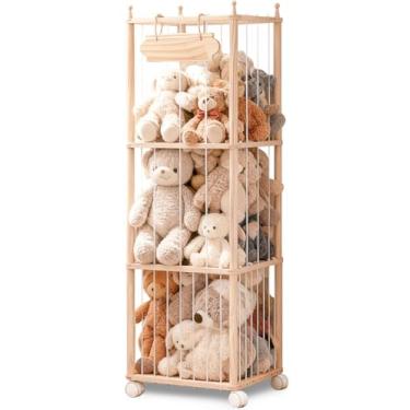 Imagem de Armazenamento extra grande de animais de pelúcia, organizador de brinquedo de zoológico de madeira, suporte de gaiola de brinquedo de pelúcia para berçário, sala de jogos, quarto de crianças e quarto