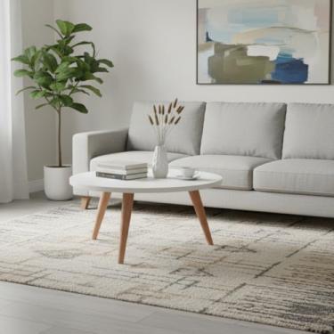 Imagem de Mesa Centro ou Lateral Tripé Tampo MDF 52cm Tati Mesinha Redonda de Canto Pé Palito (Branco)