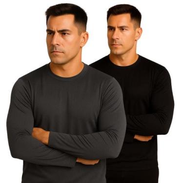 Imagem de Kit 2 Camisetas DryFit Manga Longa Masculina Academia Termica Proteção