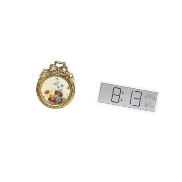 Imagem de Fenteer Porta-retratos Redondo Vintage Ornamentado com Grande Visor Digital de Temperatura E Umidade, Ideal para Presentes de Casamento E Decoração de Quartos