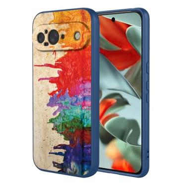 Imagem de OEURVQO Capa artística para Google 9, capa de silicone líquido de toque macio com forro fofo, compatível com carregamento sem fio, capa protetora para Google Pixel 9, aquarela azul