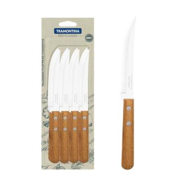 Imagem de Conjunto De Facas Para Churrasco Tramontina Dynamic Com Lâmina Em Aço Inox Com Fio Liso E Cabos De Madeira Natural 12 Peças