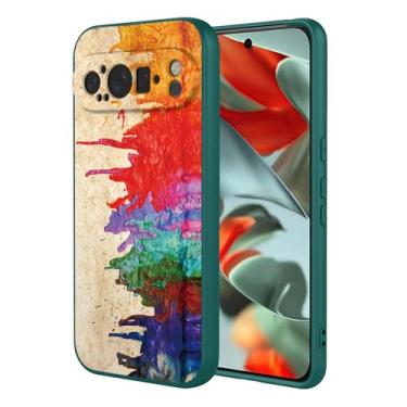 Imagem de OEURVQO Capa artística para Google 9 Pro, capa de silicone líquido de toque macio com forro fofo, compatível com carregamento sem fio, capa protetora para Google Pixel 9 Pro, aquarela verde