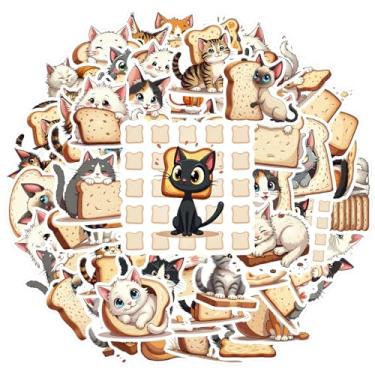 Imagem de 50 peças adesivos fofos de papelaria de pão de gatos brinquedo encantador para telefone faça você mesmo, guitarra, notebook, mala, copo, faça você mesmo, telefone, laptop, scrapbook, bicicleta