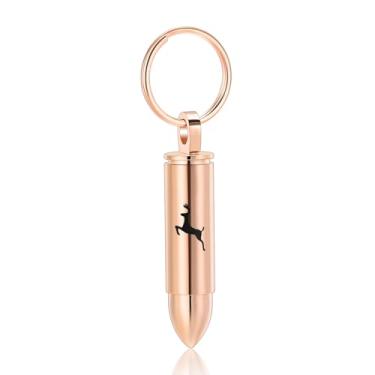 Imagem de Chaveiro de cremação com urna bala para cinzas para mulheres e homens com frasco de vidro, pingente de cinzas, joia memorial de cervo - ouro rosa