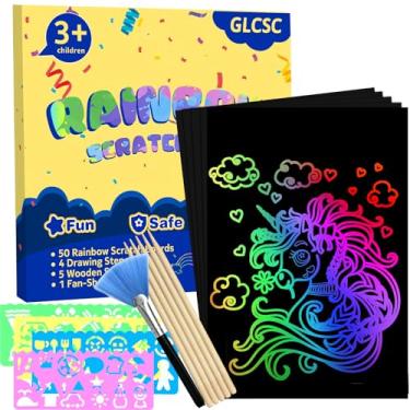 Imagem de GLCSC 60 Pcs Scratch Art for Kids, Rainbow Scratch Paper, Black Magic Scratch Off Craft Set for 3 4 5 6 7 8 9 10 Years Old Girls and Boys Kids, Party Games Christmas Birthday Easter Gifts