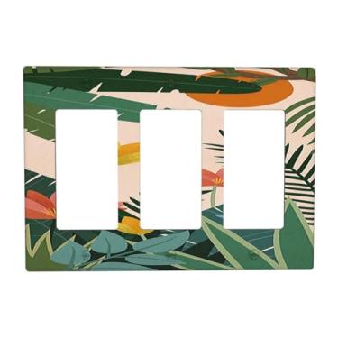 Imagem de Capas para interruptores de luz Boho planta tropical padrão floral 3 gangues balancim elétrico GFCI decorativa placa de parede placa de parede placa de interruptor para decoração de cabine de quarto