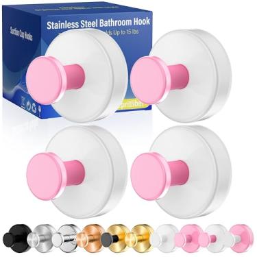 Imagem de Ganchos de ventosa para chuveiro, ganchos de toalha removíveis sem broca, ganchos de sucção forte atualizados de 6,8 kg para azulejo de banheiro, parede de chuveiro, porta de vidro, bucha de cozinha