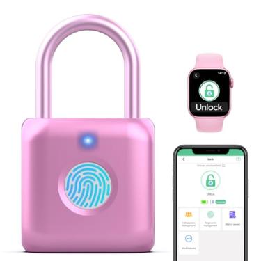Imagem de Keylesslife Cadeado de impressão digital, cadeado inteligente recarregável por USB para academia, armário, escola, armazenamento rosa