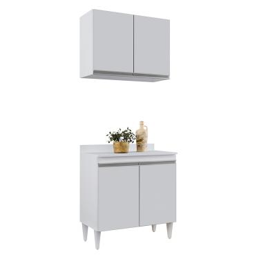 Imagem de Kit Armário Aéreo e Balcão de Cozinha Lavanderia com Tampo 02 Portas Loren 80 cm L06 - D'Rossi