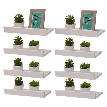 Imagem de Kit 8 Prateleiras Porta Quadros 40 X 10cm Branca Suporte Invisível