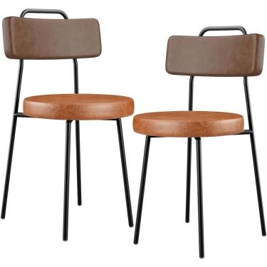 Imagem de Kit 02 Cadeiras Decorativas Estofada Para Sala Jantar Barcelona L02 Couríssimo Marrom Camel