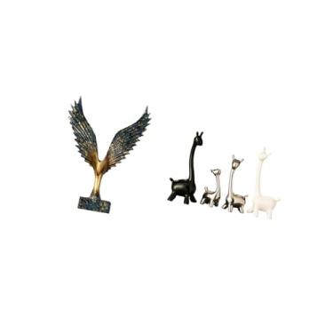 Imagem de Fenteer Estátua de Girafa de Asa Aberta de Resina, Ornamento de Feng Shui, Estatuetas de Cerâmica Decorativas, Peça Central Criativa Moderna para Mesa, Escrit