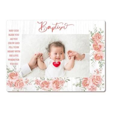Imagem de Bgohrd Moldura de batismo, porta-retratos de bênçãos de bebê, presentes de batismo para meninas padrinhos, molduras de acrílico floral rosa 10 x 15 para berçário, sala de estar, 05