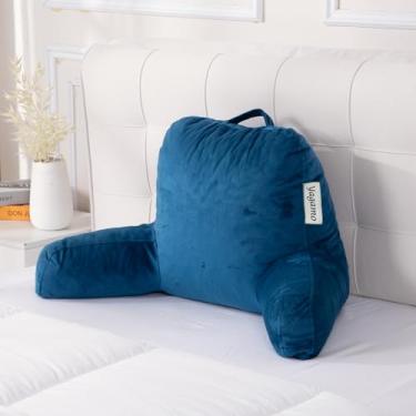 Imagem de Yagamo Almofada de leitura com espuma viscoelástica ajustável, grande encosto adulto com braços, suporte para as costas para sentar na cama com capa lavável (azul marinho)