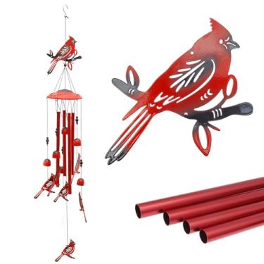 Imagem de Sinos de vento de pássaros de 89 cm para decoração externa com 6 sinos e 4 tubos de alumínio Sinos de vento memorial ao ar livre com gancho S para decoração de pátio, jardim, casa, quintal, árvore