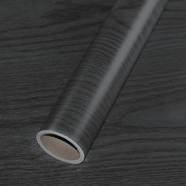 Imagem de TACOLO Papel de parede de contato de madeira preta para cozinha, 1 rolo de papel de parede decorativo autoadesivo de 40 x 39 cm para armário de cozinha, bancadas, móveis