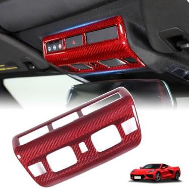 Imagem de Suetlcoity Acabamento de cobertura de lâmpada de leitura de teto de fibra de carbono seco para Corvette C8 2020-2025 interior frontal leitura superior moldura decoração acessórios C8 (vermelho)