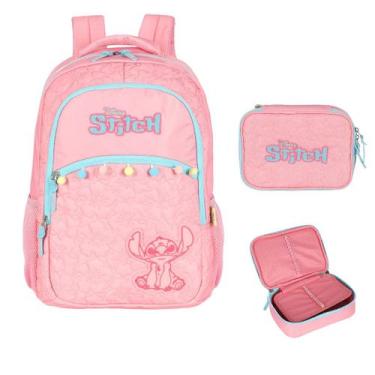 Imagem de Kit Mochila De Costas Estojo Box Stitch Disney Original - Luxcel, Rosa