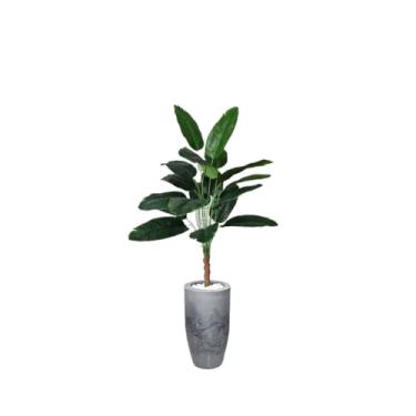 Imagem de Bananeira Artificial Ornamental com Vaso Cone de Mármore e Pedra Decorativa – Arranjo para Jardim, Sala e Ambientes Externos(Cone Cinza)
