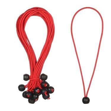 Imagem de PATIKIL Cordão elástico de 30,5 cm, 35 peças de cordas elásticas com esferas, lona de dossel, cordão elástico para acampamento ao ar livre, postes de barraca de abrigo de carga, vermelho