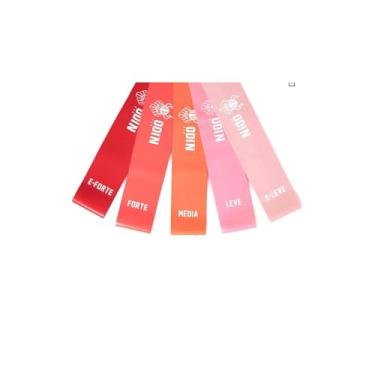 Imagem de Kit Mini Faixa Elástica de Látex, 5 Intensidades, Amarela/Verde/Roxa/Cinza/Preta, 25cm x 5cm, para Exercícios de Resistência, Pilates, Yoga e Fisioterapia